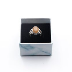 925 Sterling Silver Natural Jasper Crystal Ring Unisex, Silver/Yellow