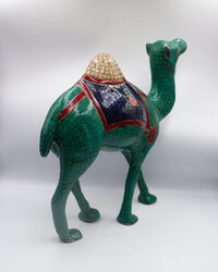 Hand Craved Bhatti Stone Large Antique Camel, Green