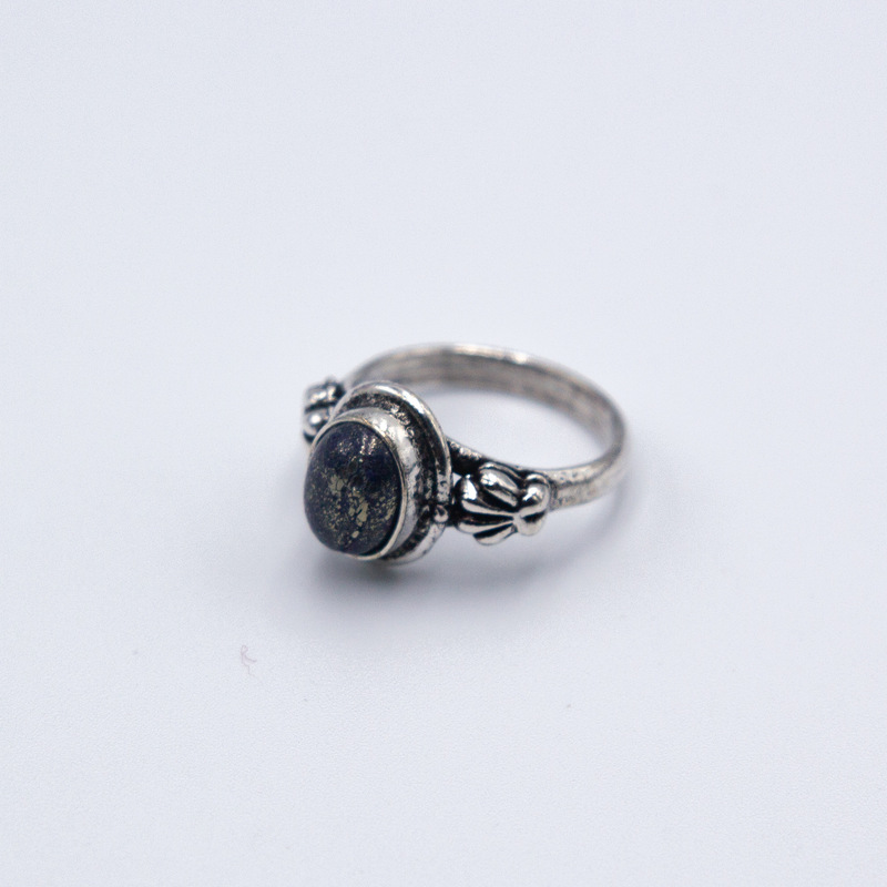 Natural Blue Sunstone Crystal Ornamental Ring Unisex, Black/Silver