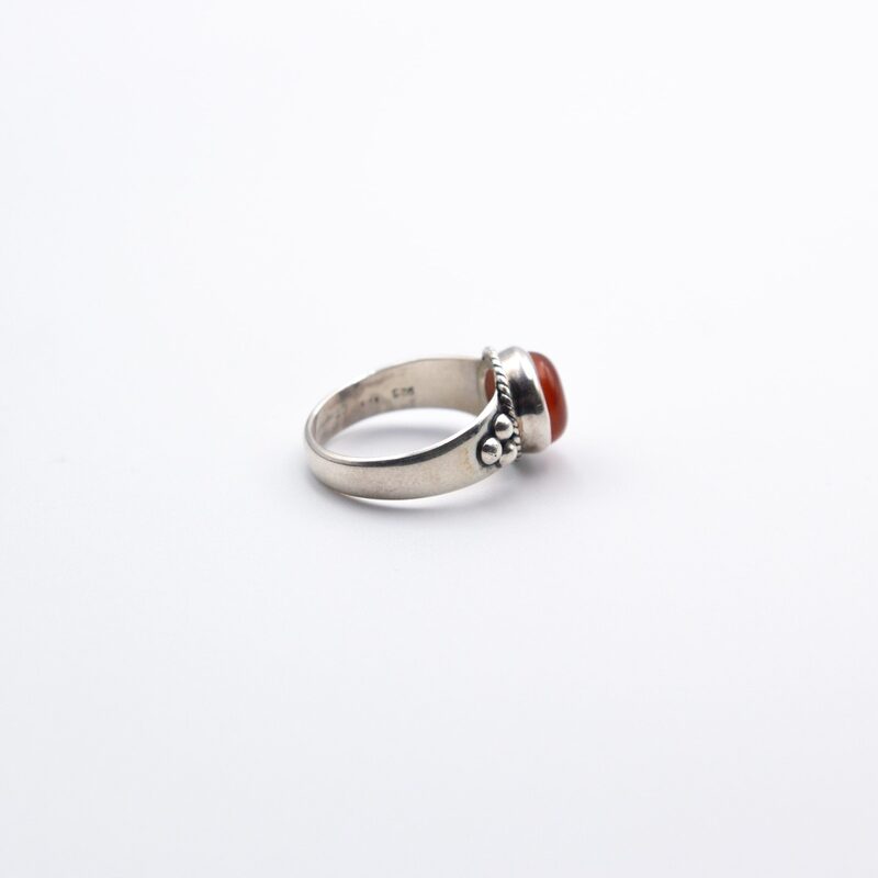 925 Sterling Silver Natural Red Carnelian Crystal Ring Unisex, Silver/Orange