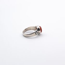 925 Sterling Silver Natural Red Carnelian Crystal Ring Unisex, Silver/Orange