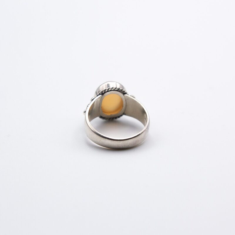 925 Sterling Silver Natural Jasper Crystal Ring Unisex, Silver/Yellow