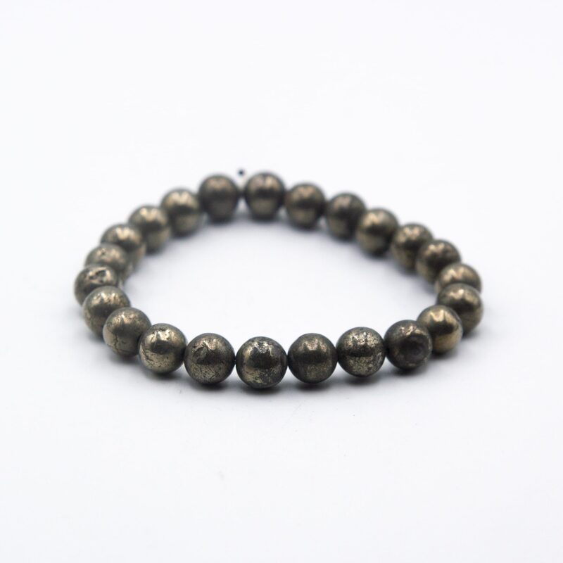 8mm Pyrite Natural Stone Crystals Bracelet for Wealth and Prosperous for Women, Gold