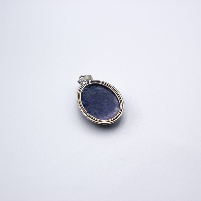 Natural Lapis Lazuli Crystal Locket Unisex, 3cm, Silver/Dark Blue