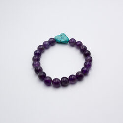 8mm Natural Amethyst With One Turquoise Crystal Bracelet for Women, Purple