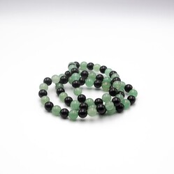 8mm Natural Black Tourmaline and Green Aventurine Crystal Bracelet for Prosperity and Luck for Women, Green/Black