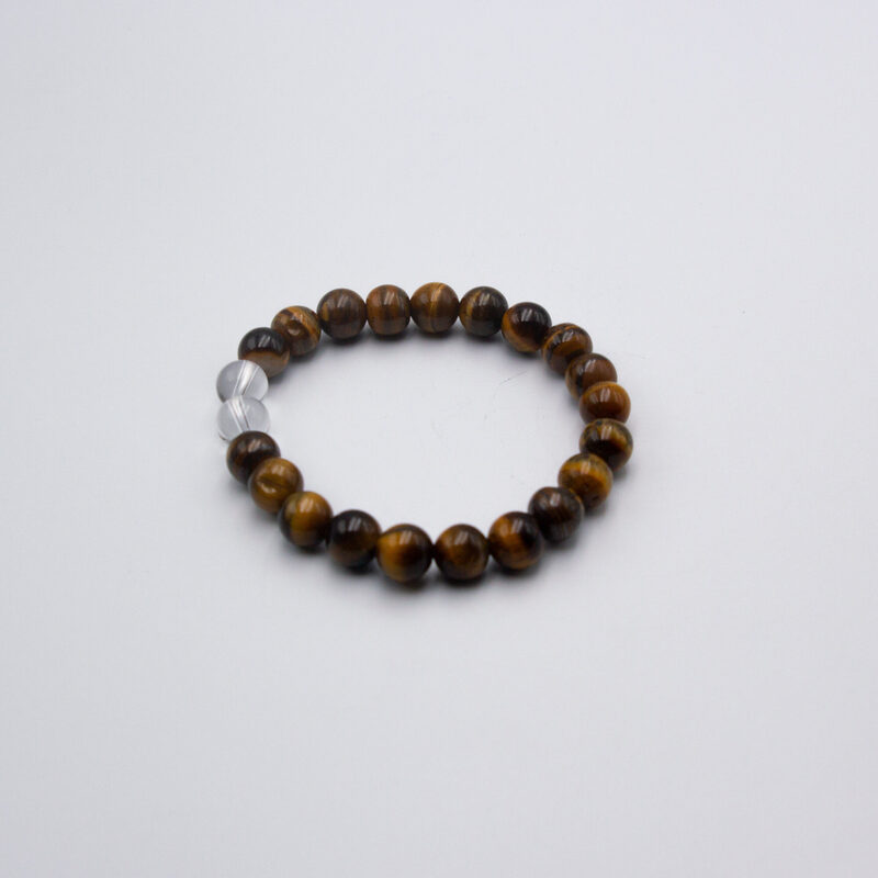 8mm Natural Tiger Eye and Clear Quartz Crystal Bracelet for Women, Brown