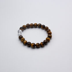 8mm Natural Tiger Eye and Clear Quartz Crystal Bracelet for Women, Brown