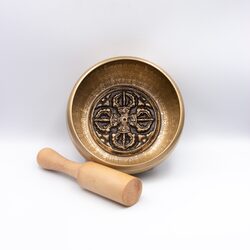 Authentic Himalayan Handcrafted Vajra Singing Bowl Single Set with Traditional Wooden Striker, Gold