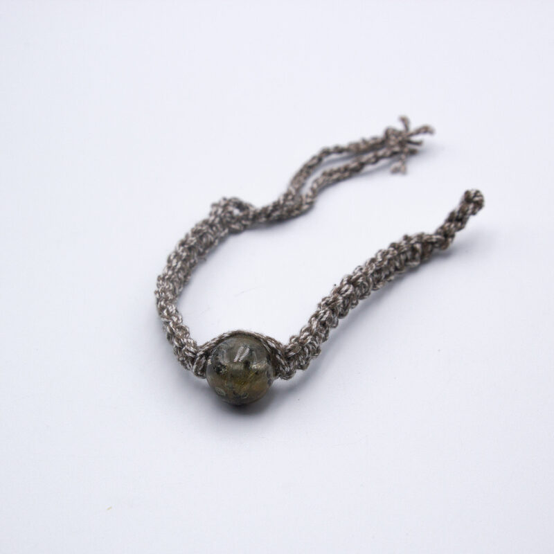 14mm Authentic Ganesh Himal Natural Chlorite Crystal Bracelet Square Knot Hemp Thread for Women, Grey