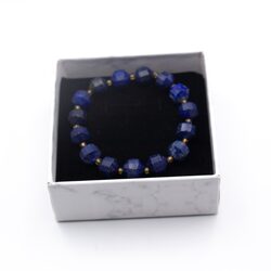 Diamond-Cut Lapis Lazuli 10mm Crystals Bracelet: Elegance and Wisdom for Women, Black