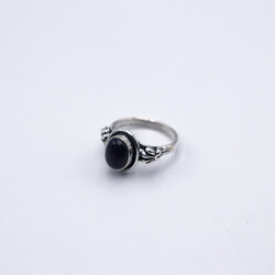 Natural Blue Sunstone Ring Ornamental with Pure Silver Linings Unisex, Black/Silver