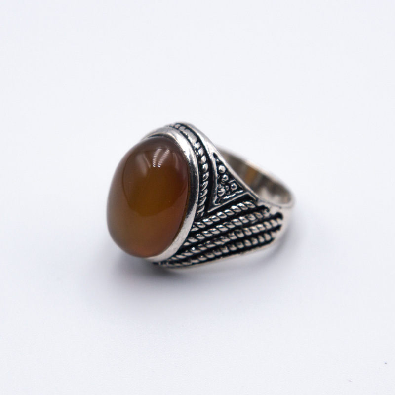 Agate Crystal Natural Ring with Italian Silver Linings Unisex, Silver/Brown