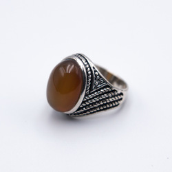 Agate Crystal Natural Ring with Italian Silver Linings Unisex, Silver/Brown