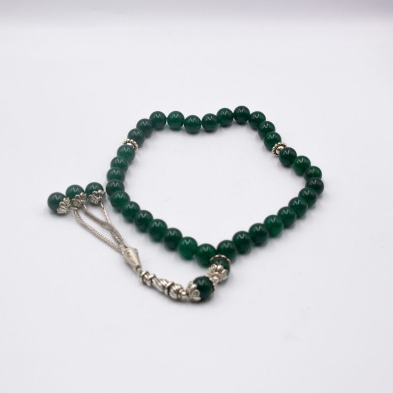 Natural Agate Crystal Tasbih Prayer Beads (10mm-33 Beads), Green