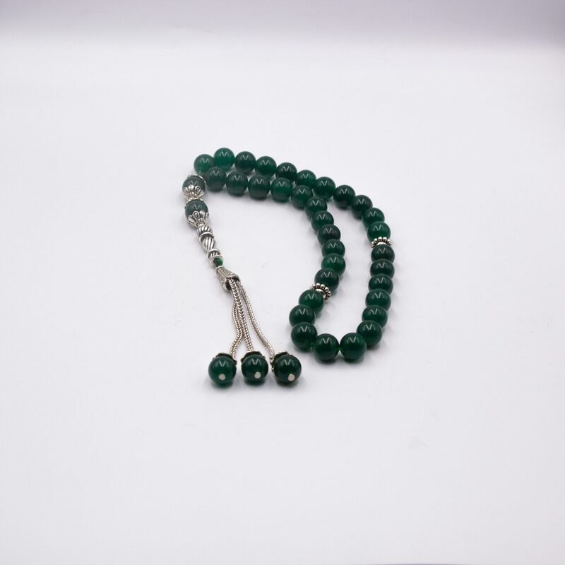 Natural Agate Crystal Tasbih Prayer Beads (10mm-33 Beads), Green