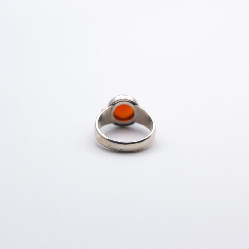 925 Sterling Silver Natural Red Carnelian Crystal Ring Unisex, Silver/Orange