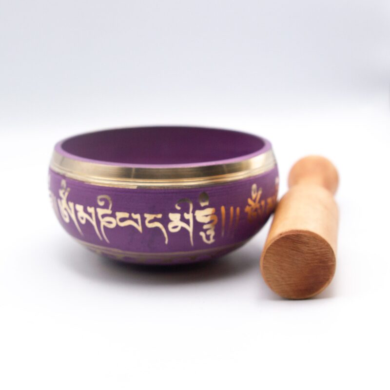 Authentic Himalayan Vibrant Handcrafted Singing Bowl Single Set with Traditional Wooden Striker, Small, Purple/Gold