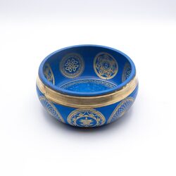 Authentic Himalayan Handcrafted Five Buddha Singing Bowl Single Set with Traditional Wooden Striker, Blue