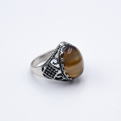 Natural Agate Crystal Ring with Silver Linings, Brown/Silver