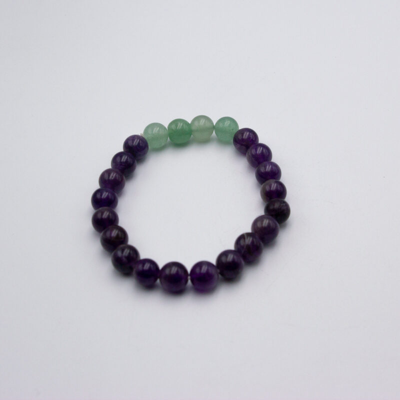 8mm Natural Amethyst and Green Aventurine Crystal Bracelet for Women, Black