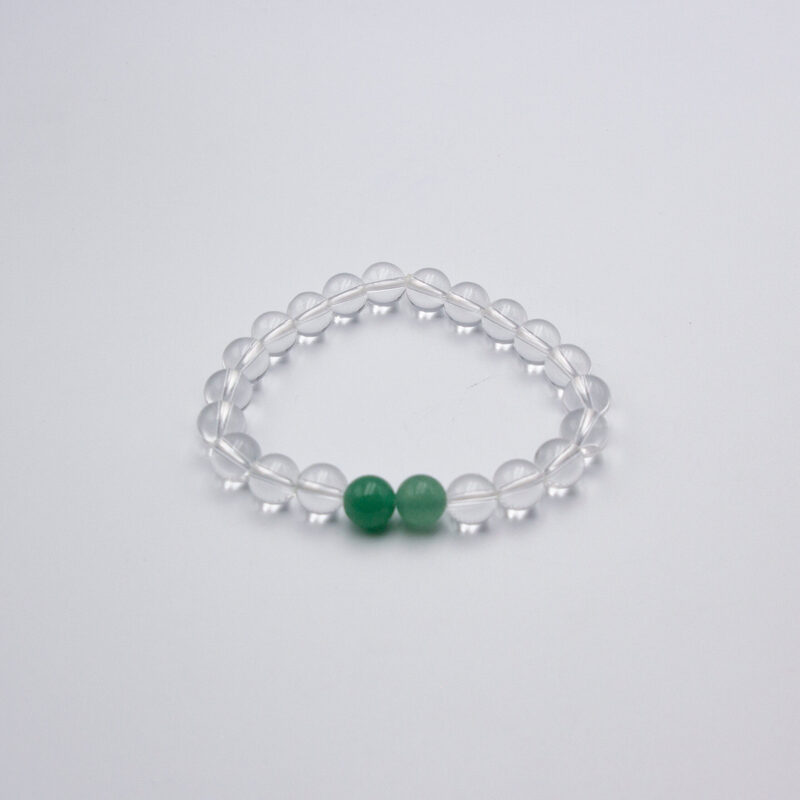 8mm Natural Himalayan Clear Quartz and 2 Green Aventurine Crystal Bracelet for Women, Clear/Green