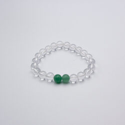 8mm Natural Himalayan Clear Quartz and 2 Green Aventurine Crystal Bracelet for Women, Clear/Green