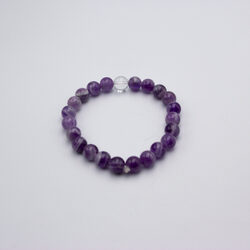 8mm Natural Amethyst and One Clear Quartz Crystal Bracelet for Women, Purple