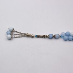 Natural Aquamarine Crystal Tasbih Prayer Beads (10mm-33 Beads), Light Blue