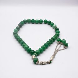 Natural Nephrite Jade Crystal Tasbih Prayer Beads (12mm-33 Beads), Green