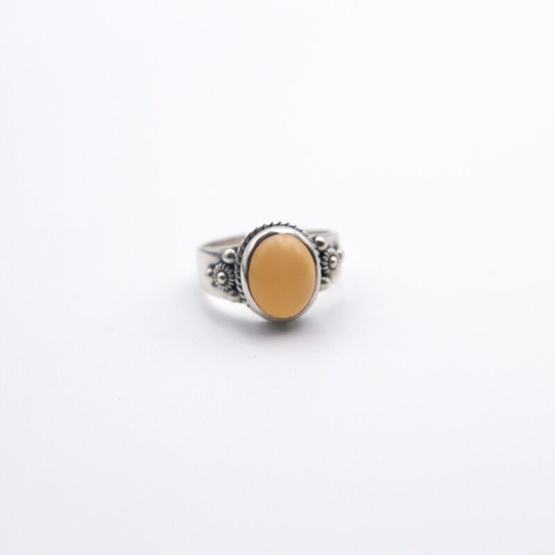 925 Sterling Silver Natural Jasper Crystal Ring Unisex, Silver/Yellow