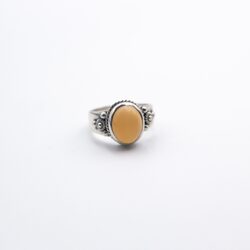 925 Sterling Silver Natural Jasper Crystal Ring Unisex, Silver/Yellow