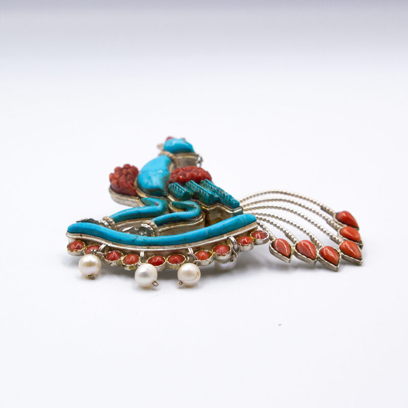 Pure Silver Vintage Peacock Brooch Handmade Antique, Multicolour