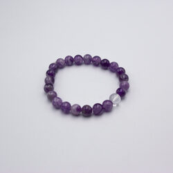 8mm Natural Amethyst and One Clear Quartz Crystal Bracelet for Women, Purple