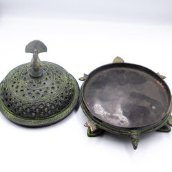 Exquisite Nepal Handmade Peacock Tortoise Copper Incense Burner Holder, Black