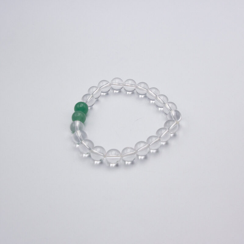 8mm Natural Himalayan Clear Quartz and 2 Green Aventurine Crystal Bracelet for Women, Clear/Green