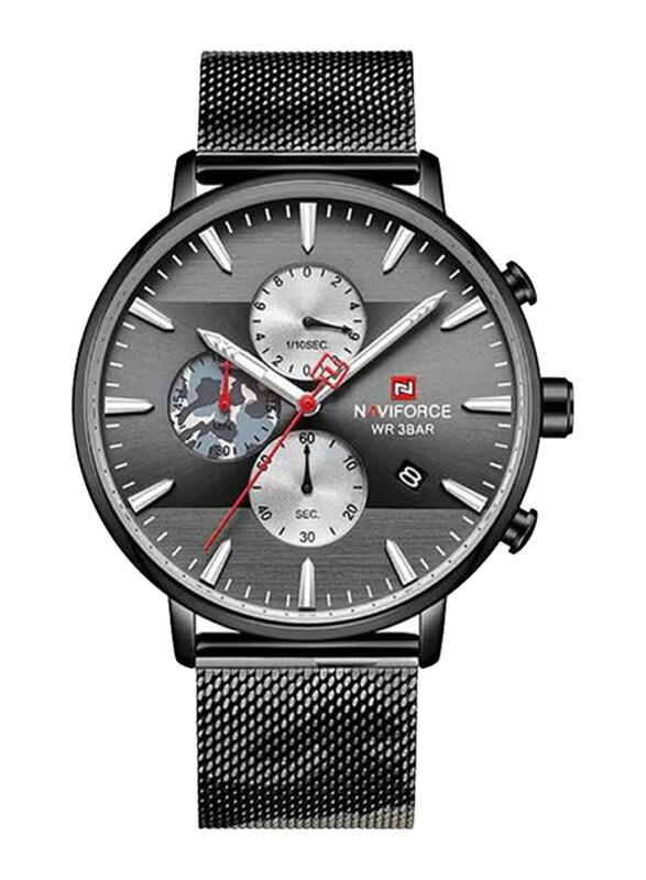 

Naviforce Analog Watch for Men with Stainless Steel Band, Water Resistant and Chronograph, NF9169, Black-Black