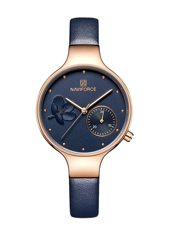 

Naviforce Analog Watch for Women with Leather Band, Water Resistant, NF5001, Blue