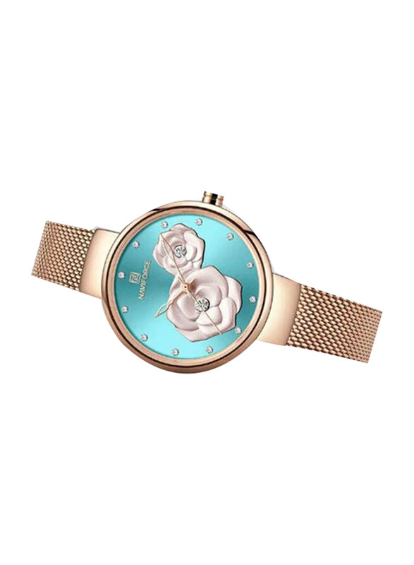 

Naviforce Analog Watch for Women with Stainless Steel Band, Water Resistant, NF5013L, Turquoise-Gold