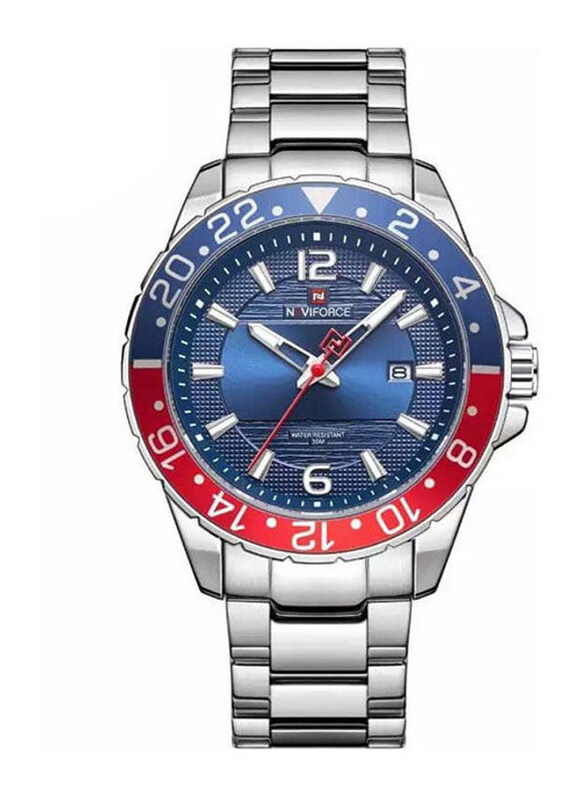 

Naviforce Analog Watch for Men with Metal Band, Nf9192M, Silver-Blue