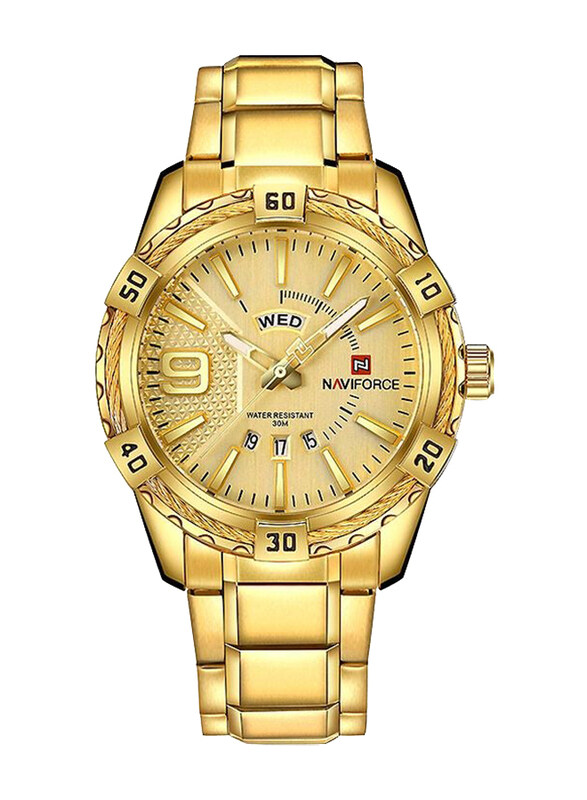 

Naviforce Analog Watch for Men with Stainless Steel Band, Water Resistant, 9117S G-G, Gold