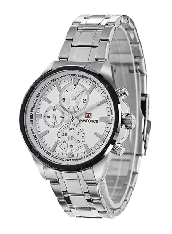 

Naviforce Analog Watch for Men with Stainless Steel Band, Water Resistant and Chronograph, NF9089, Silver-White