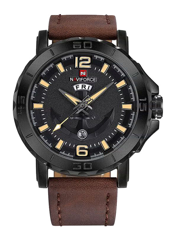 

Naviforce Analog Watch for Men with Leather Band, Water Resistant, 9122 B-Y-D.BN, Brown-Black