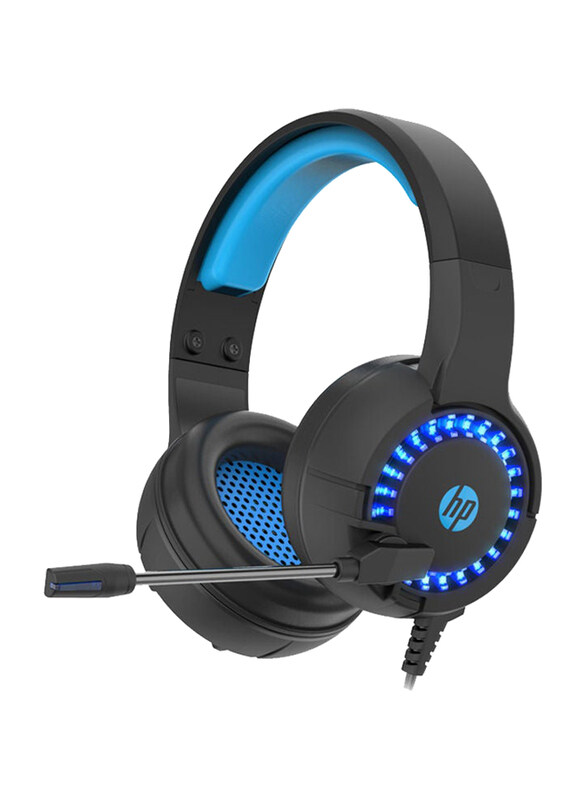 

HP Wired Over-Ear Stereo Headphone with Mic & LED, Black/Blue