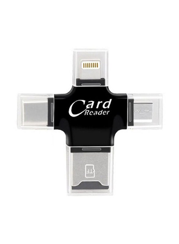 

Generic 4-in-1 Micro USB Type-C OTG TF Card Reader, Black/Silver