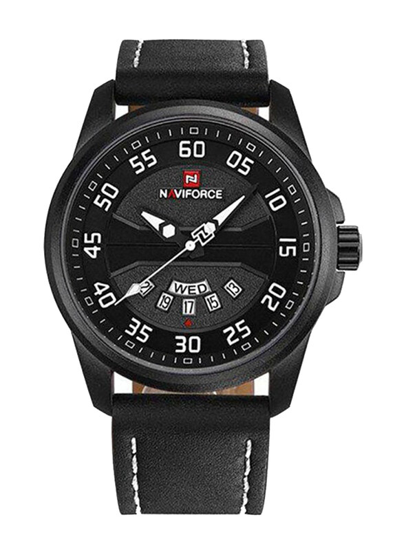 

Naviforce Analog Wrist Watch for Men with Leather Band, WT-NF-9124-W#D1, Black