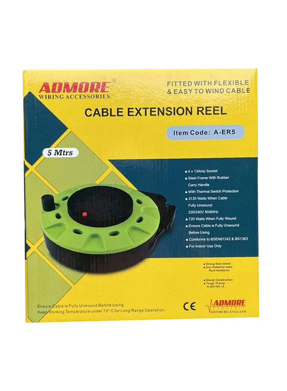 

Admore 5-Meter 4 Way Cable Extension Reel, Black/Green