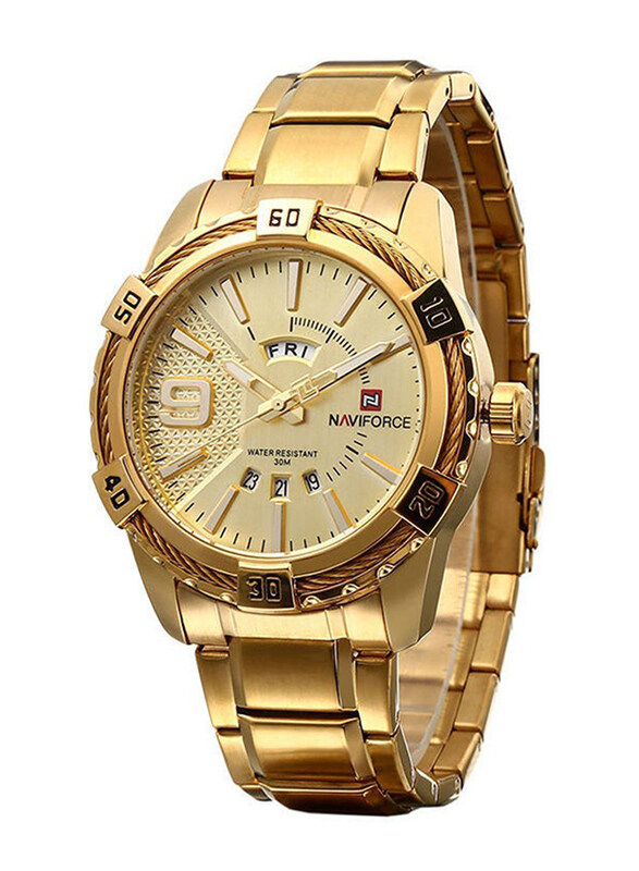 

Naviforce Analog Watch for Men with Stainless Steel Band, Water Resistant, 9117, Gold