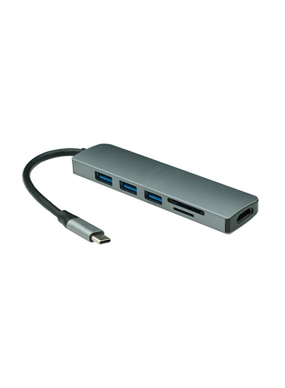 

Generic 6-in-1 USB-C Hub Plus Card Reader USB Ports and HDMI Slot, Black