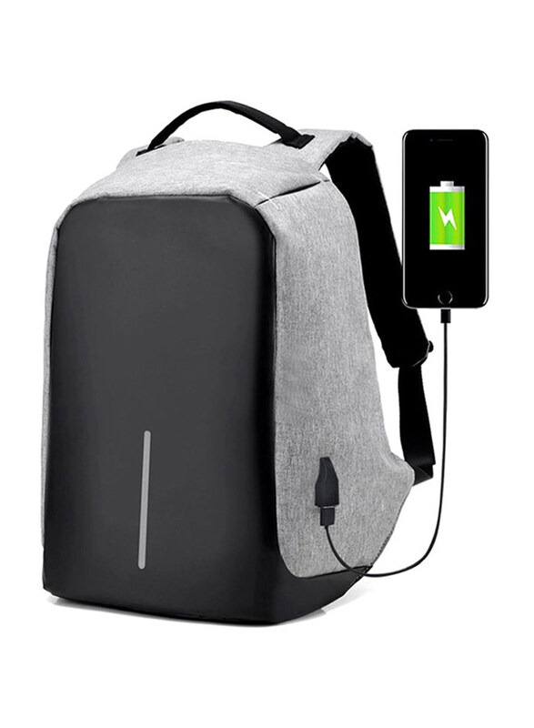 

Generic Anti Theft Laptop Backpack With USB Charger Port, Grey/Black